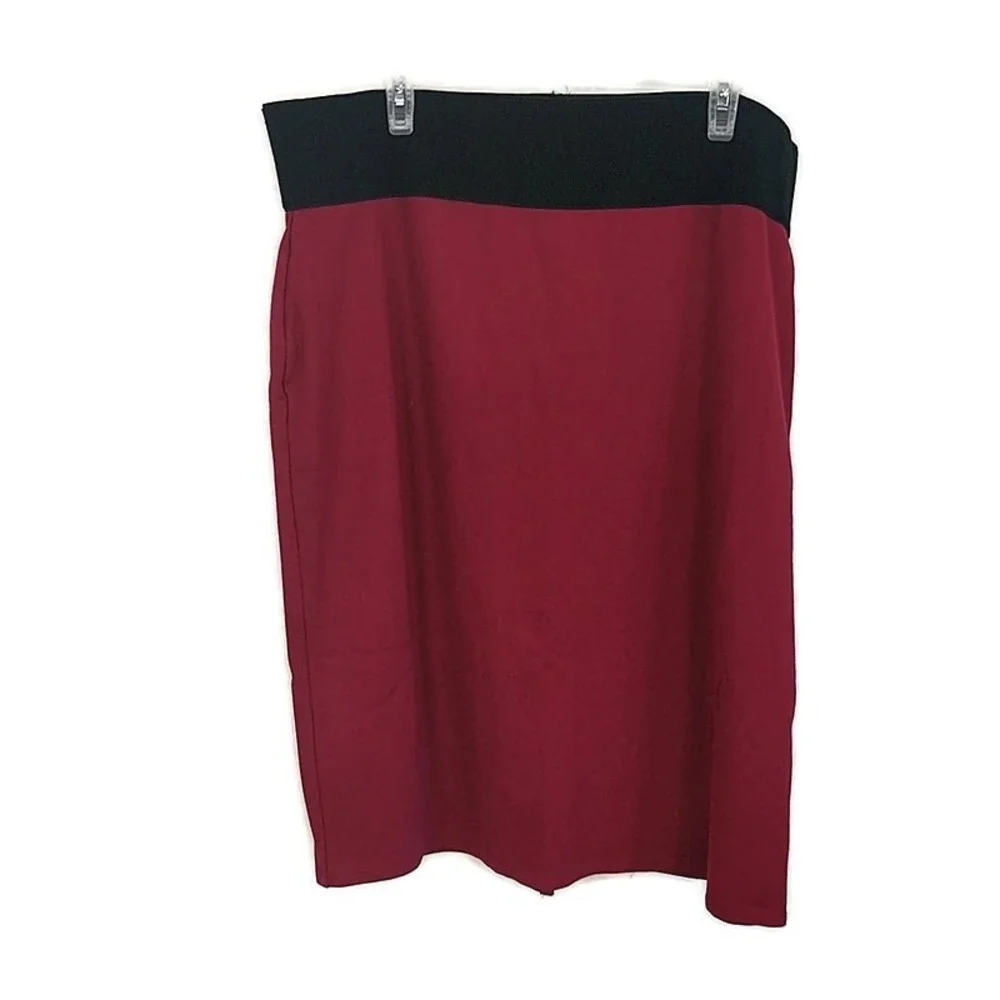 Ashley Blue Pencil Skirt Womens 2X Burgundy Red Black Elastic Waist 5720X